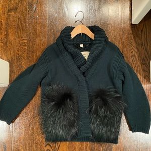 Beautiful rabbit fur button down Burberry sweater